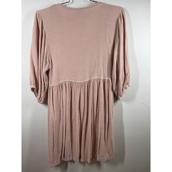 Anthropologie Women’s Uncle Frank Midi Dress Med Blush Boho Puff Sleeves Pockets - Picture 2 of 9